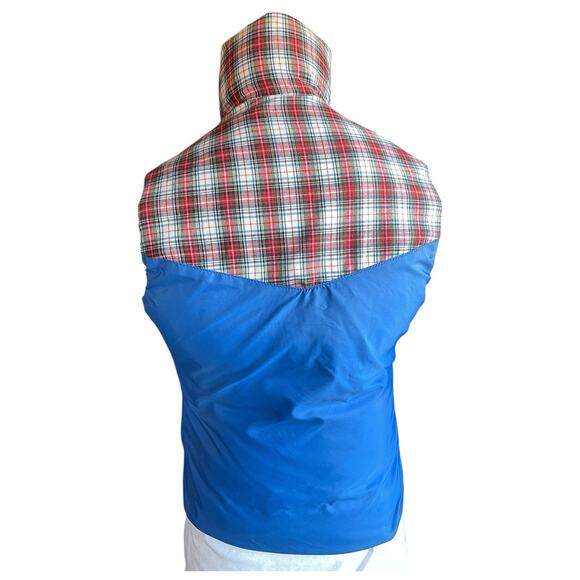 VTG OBERMEYER Reversible Puffer Vest XS Plaid Western Red Blue Snap Front Ski - Picture 3 of 10